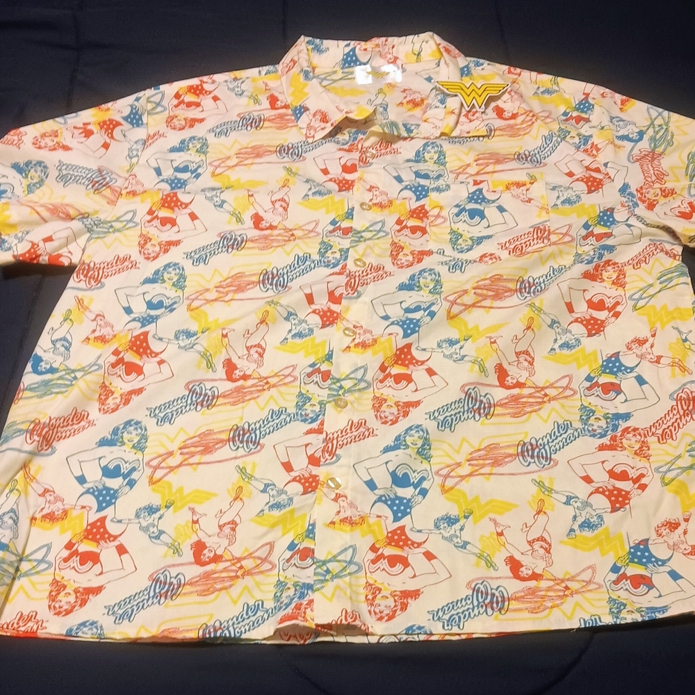 Wonder Woman Themed Casual Button Down Shirt